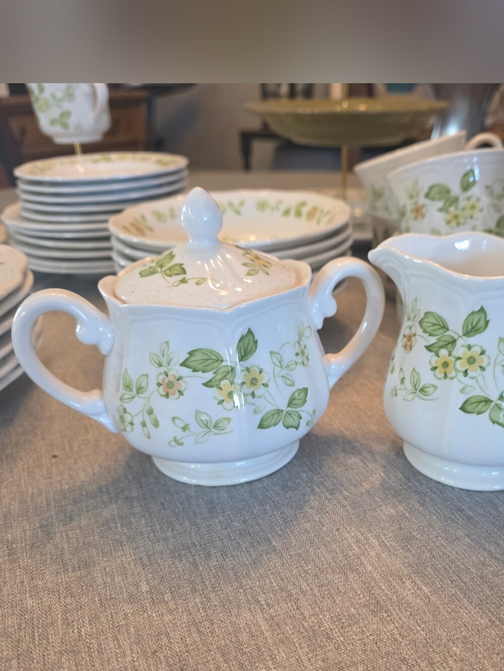 Vintage 1970s Sears Petite Flora Ironstone Creamer & Lidded Sugar Bowl Set